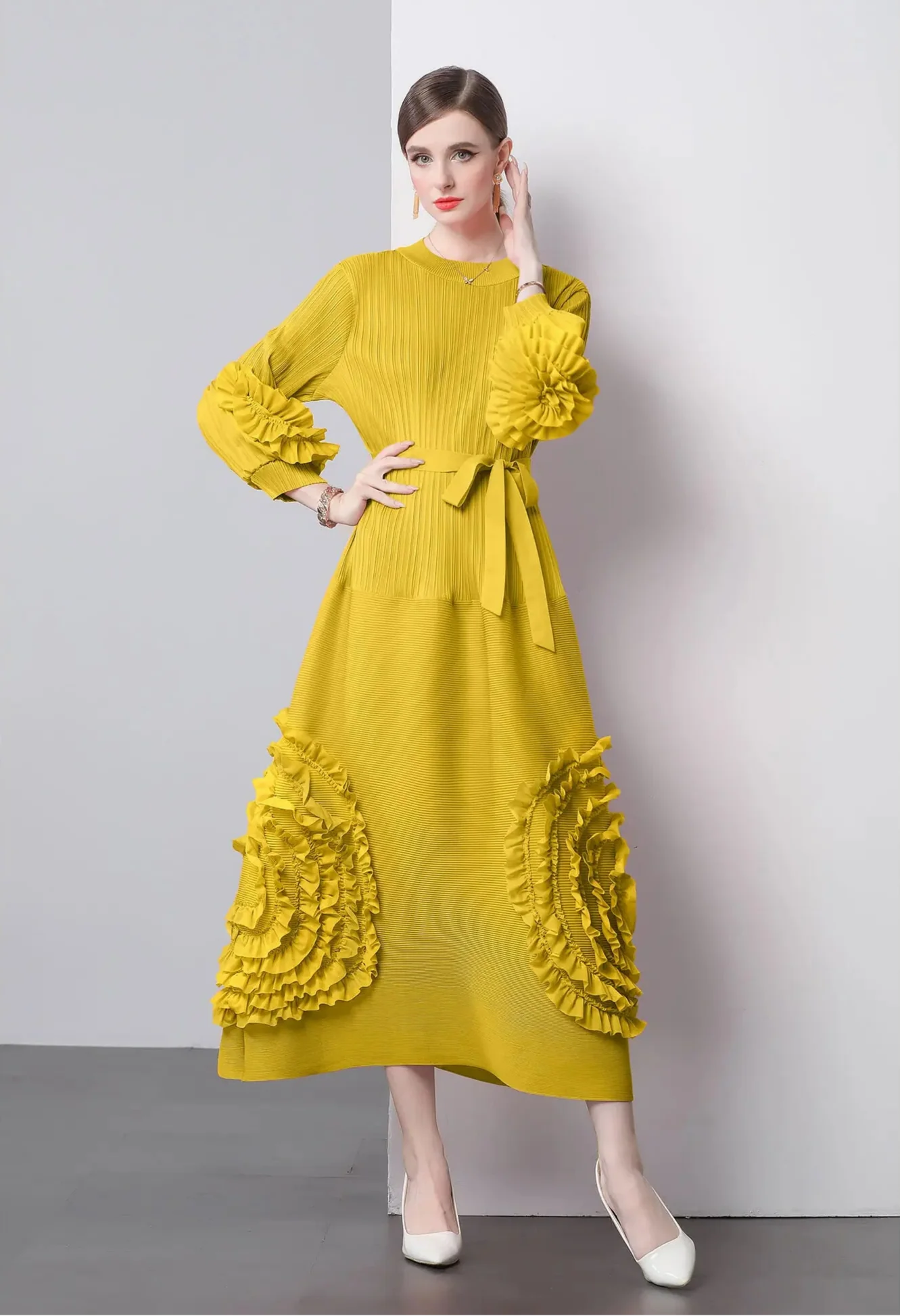 Chic Japanese Plissé Midi Dress