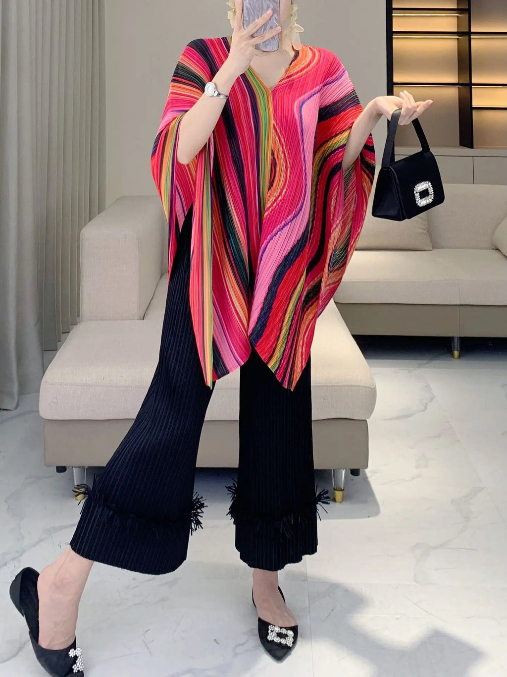 Luxury Plissé Pleat Tunic Shawl
