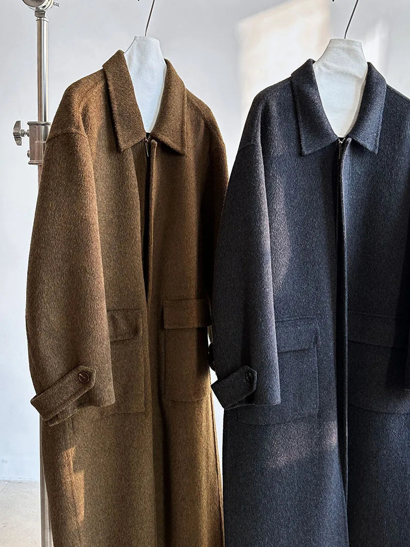 Luxe Oversized Cocoon Wool Zip-Up Long Coat