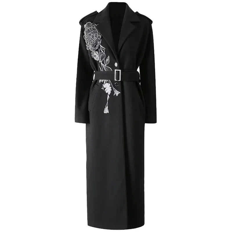 Women's Luxury Floral Embroidered Woolen Coat