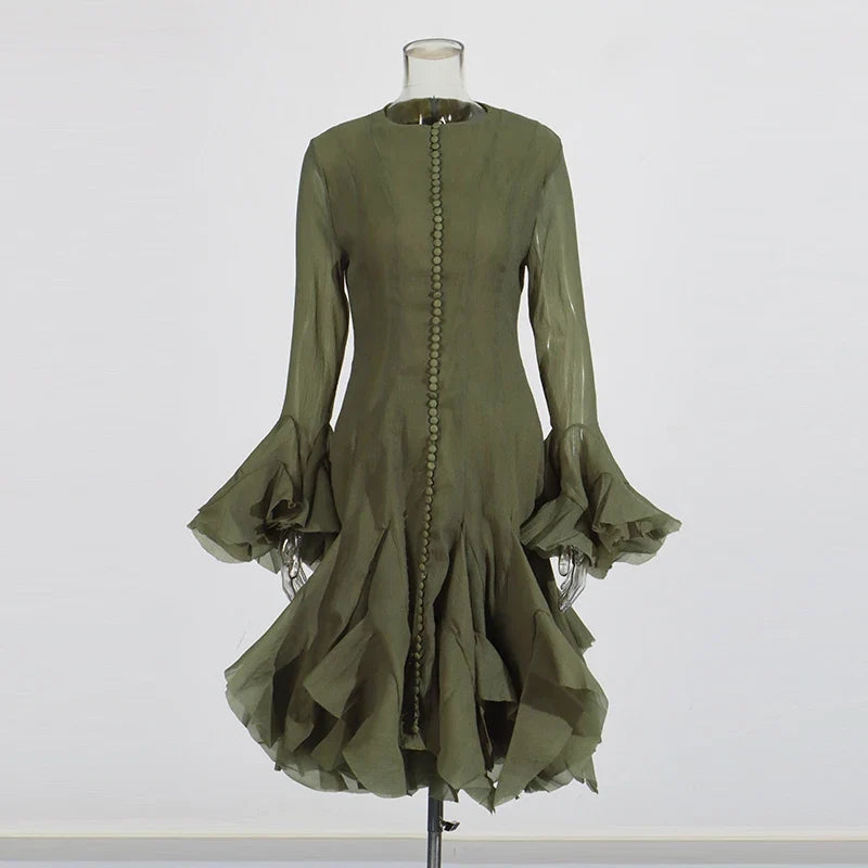 Fitted Bell Sleeve Chiffon Mini Dress