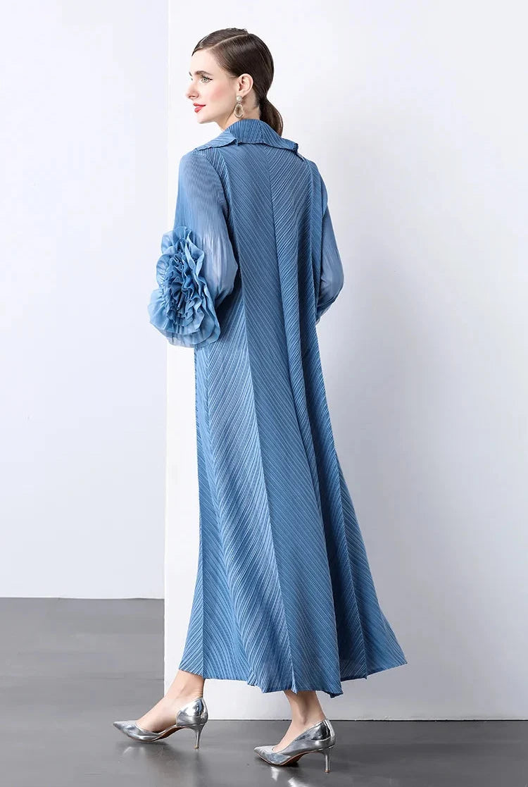 Plissé Pleated Long Sleeve Dress
