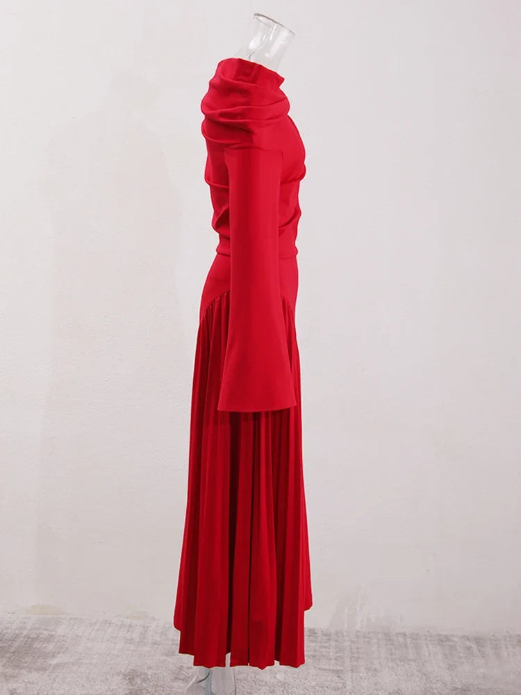 Asymmetric Long Sleeve Off-Shoulder Slit Dress