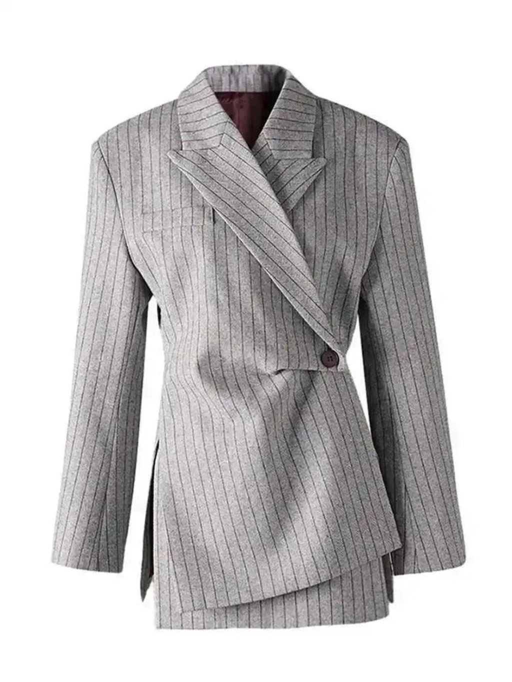 Luxury Pinstripe Asymmetric Blazer