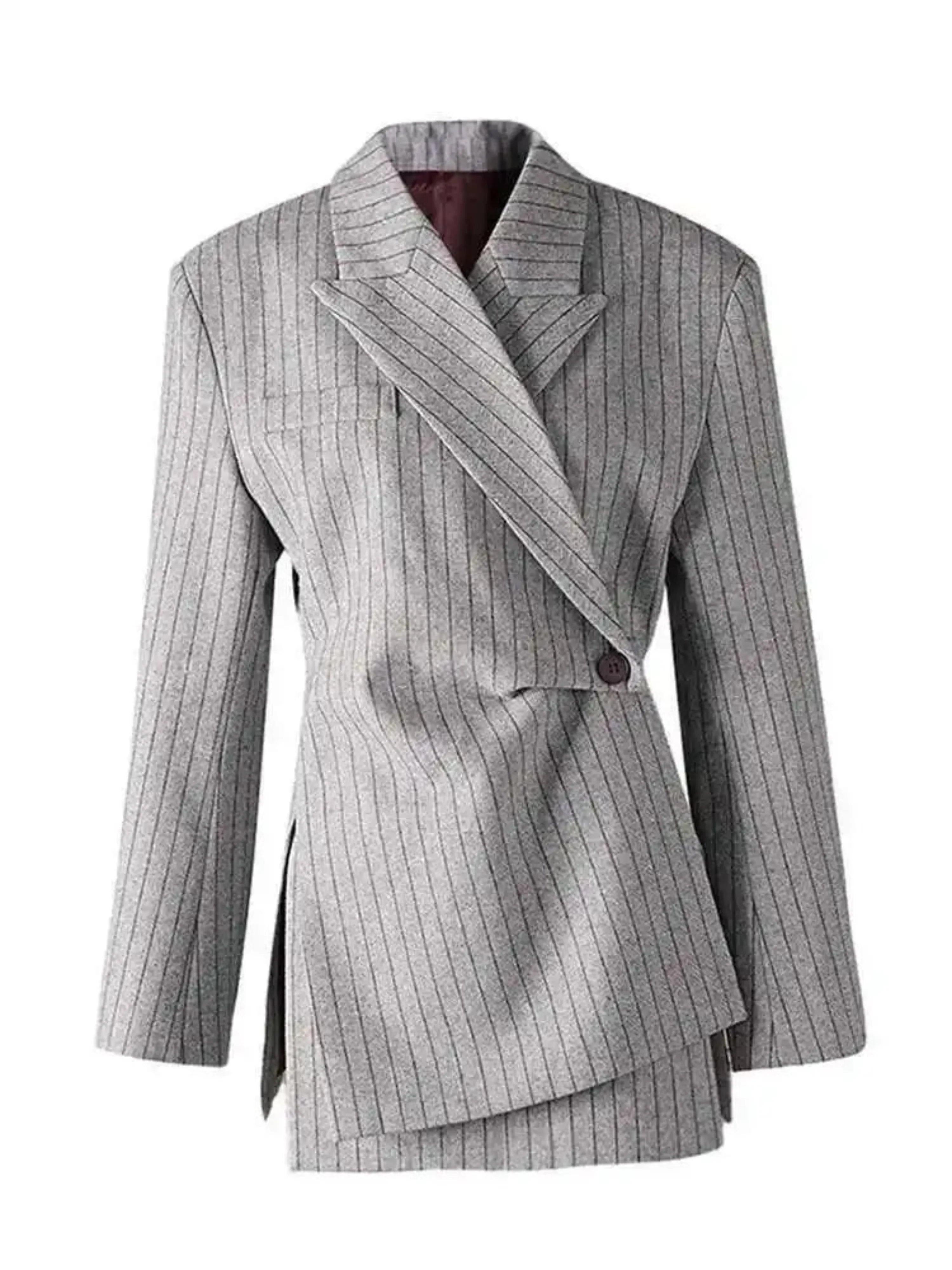 Luxury Pinstripe Asymmetric Blazer