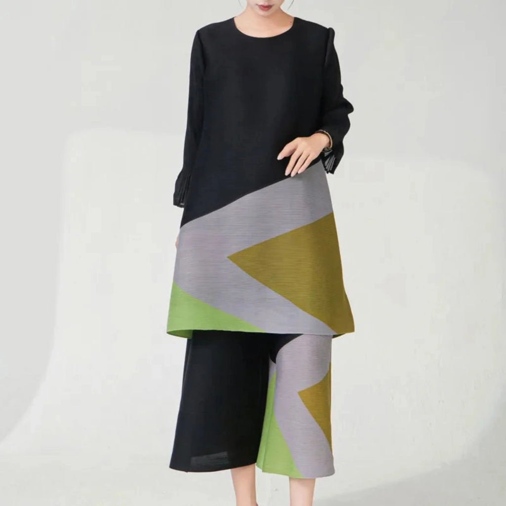 Modern Pleat Geometric Trouser Set