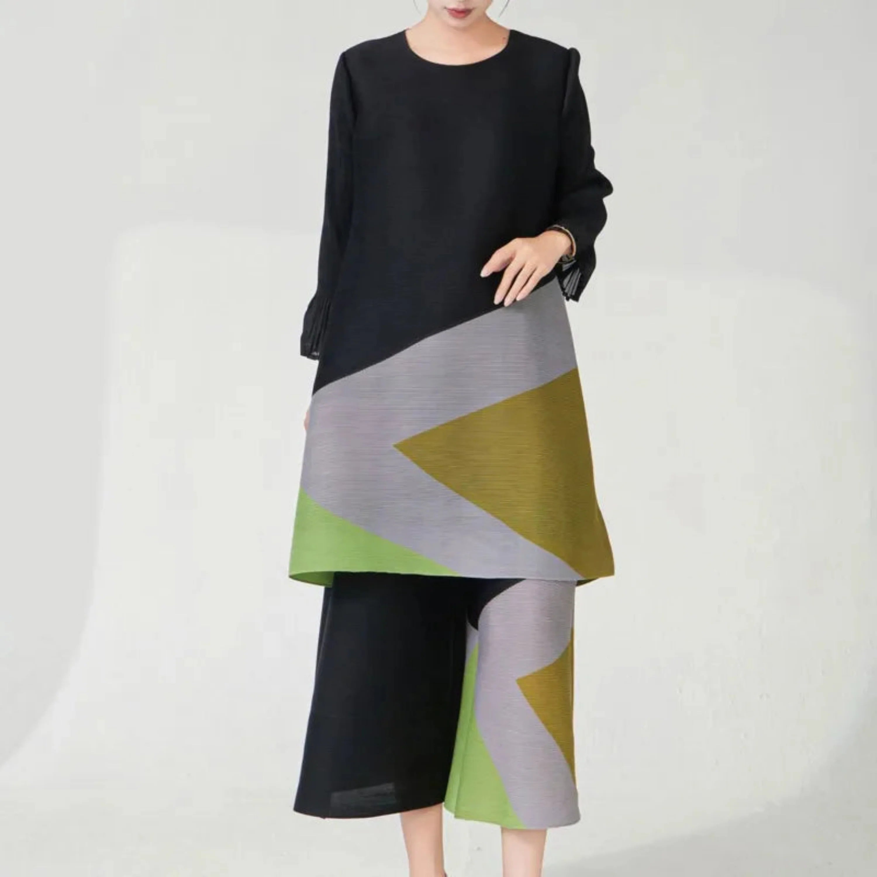 Modern Pleat Geometric Trouser Set