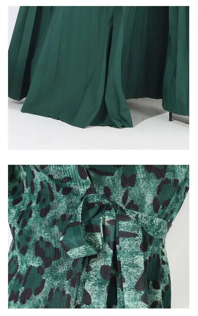 Leopard Pleated Skirt & Wrap Blouse
