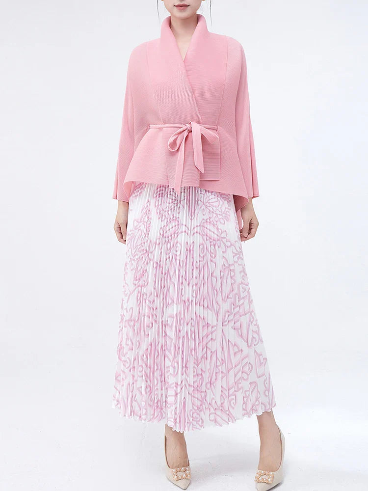 Elegant 2 Piece Pleated Skirt Outfit Set