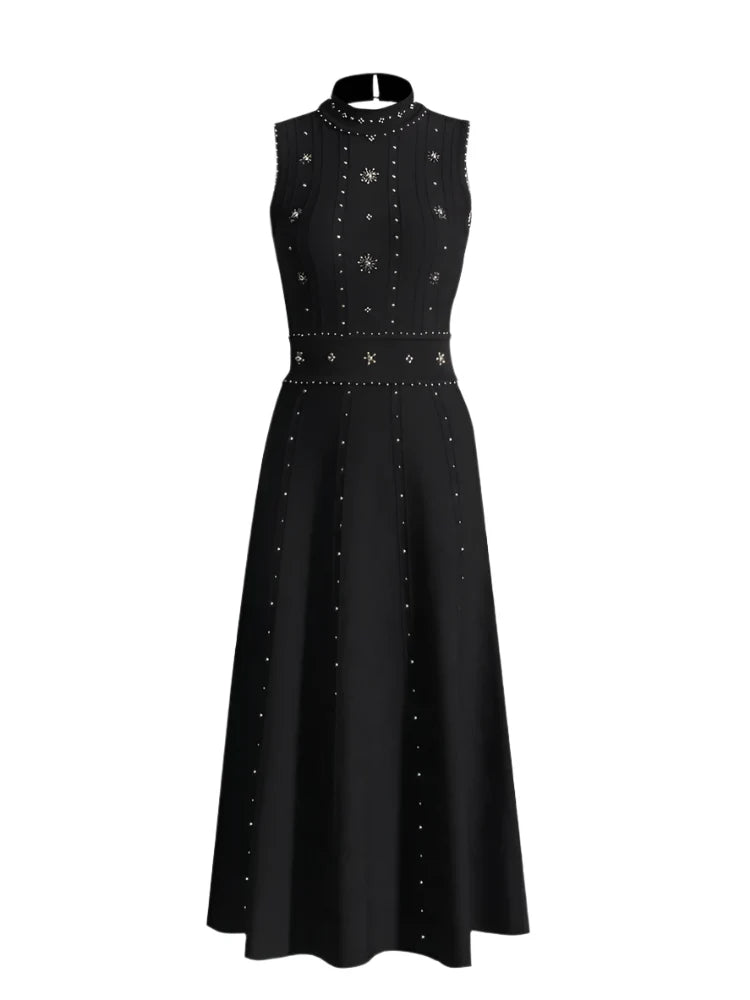 Sleeveless Fit & Flare Embellished Midi Dress
