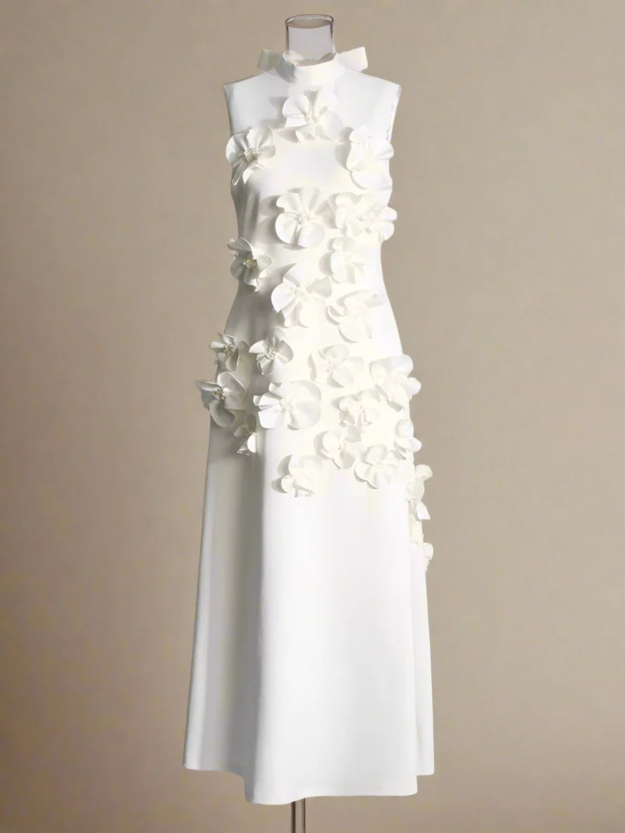 Luxe 3D Floral Midi Sleeveless Dress