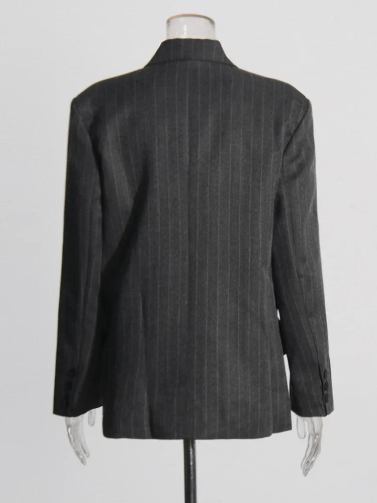 Asymmetrical Pinstripe Blazer & Maxi Skirt Suit