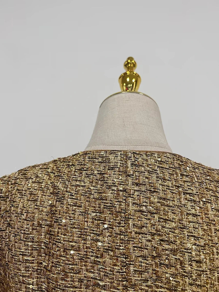 Women's Gold Metallic Tweed Peplum Jacket