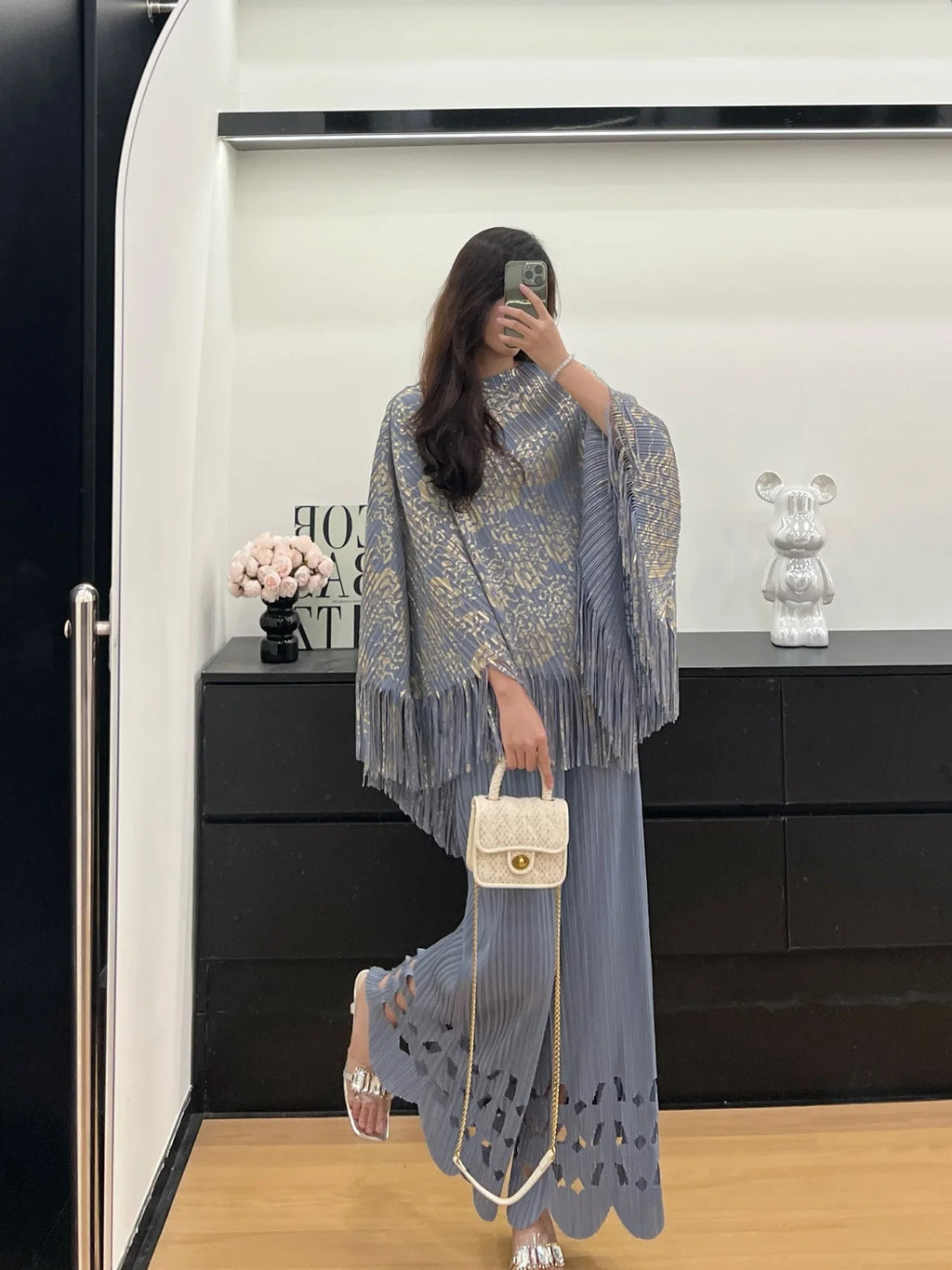Elegant Cutout Pleated Plisse Set