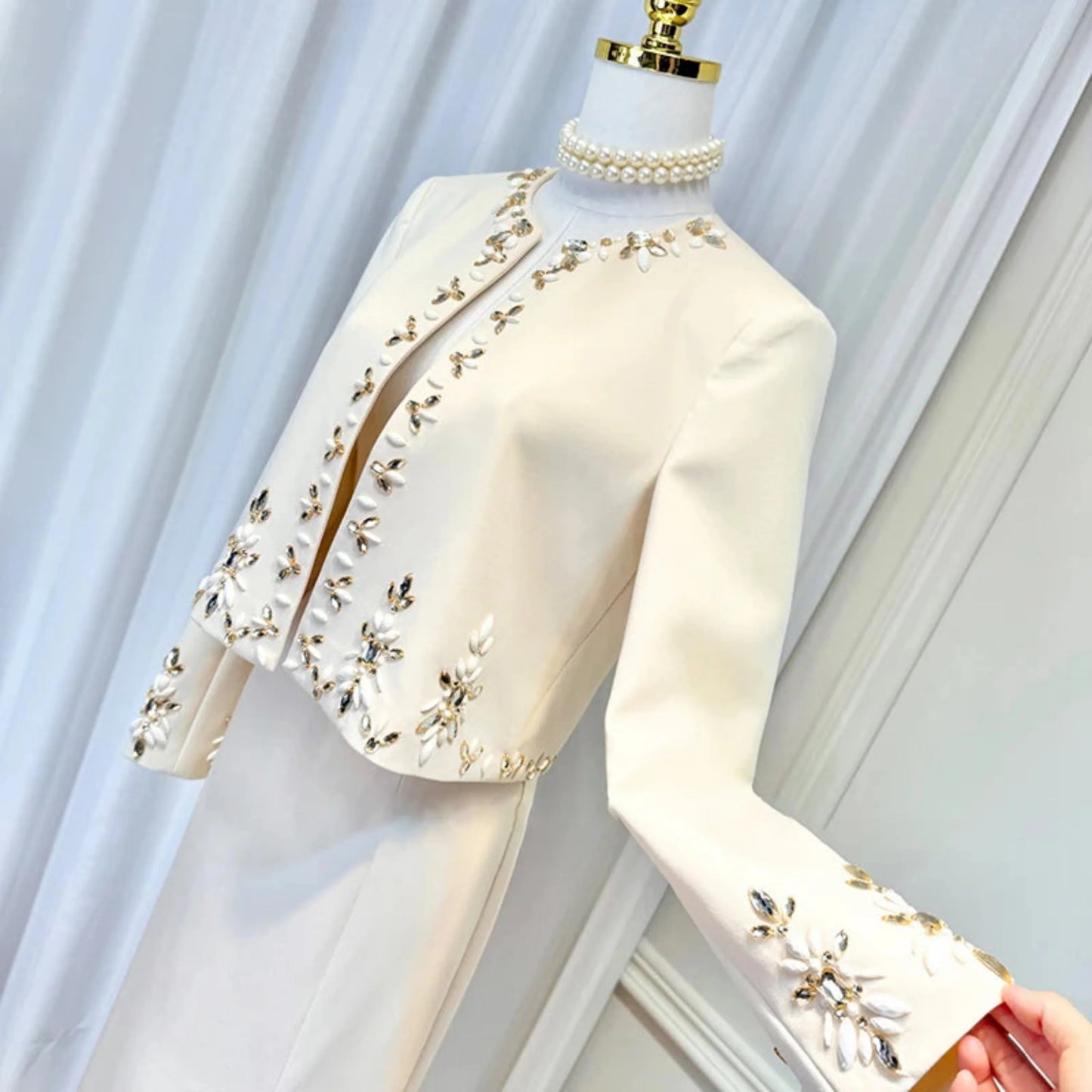 Elegant Crystal Maxi Skirt Suit Set