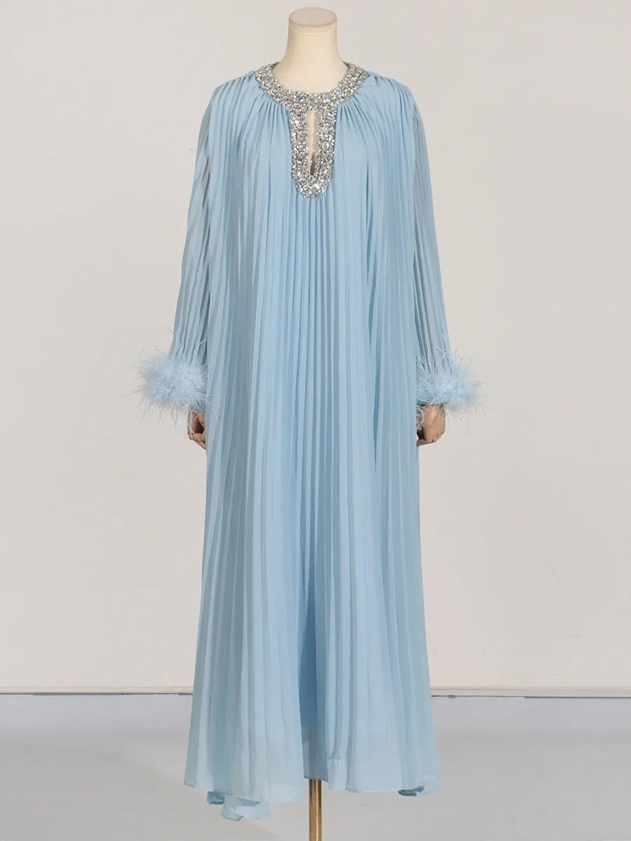 Cocktail Pleated Midi Dress - Crystals & Feathers