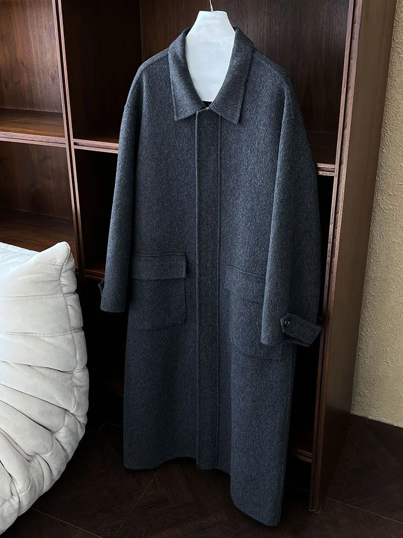 Luxe Oversized Cocoon Wool Zip-Up Long Coat