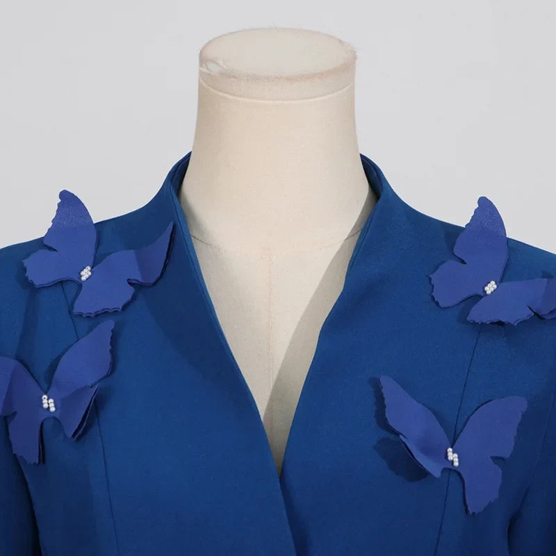 Butterfly Elegance Pleated Skirt & Blazer Set