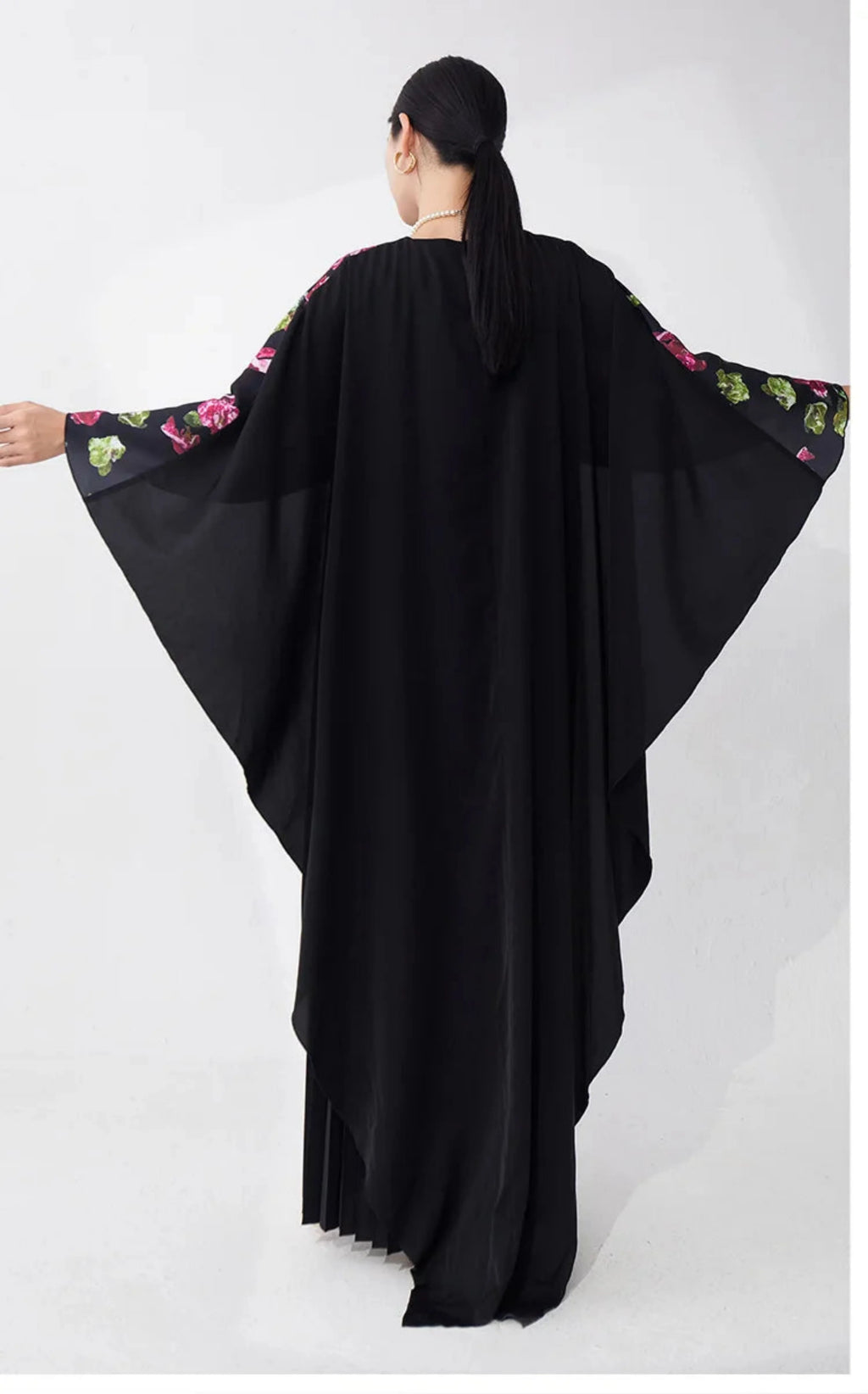 Pleated Petite Floral Cape Dress