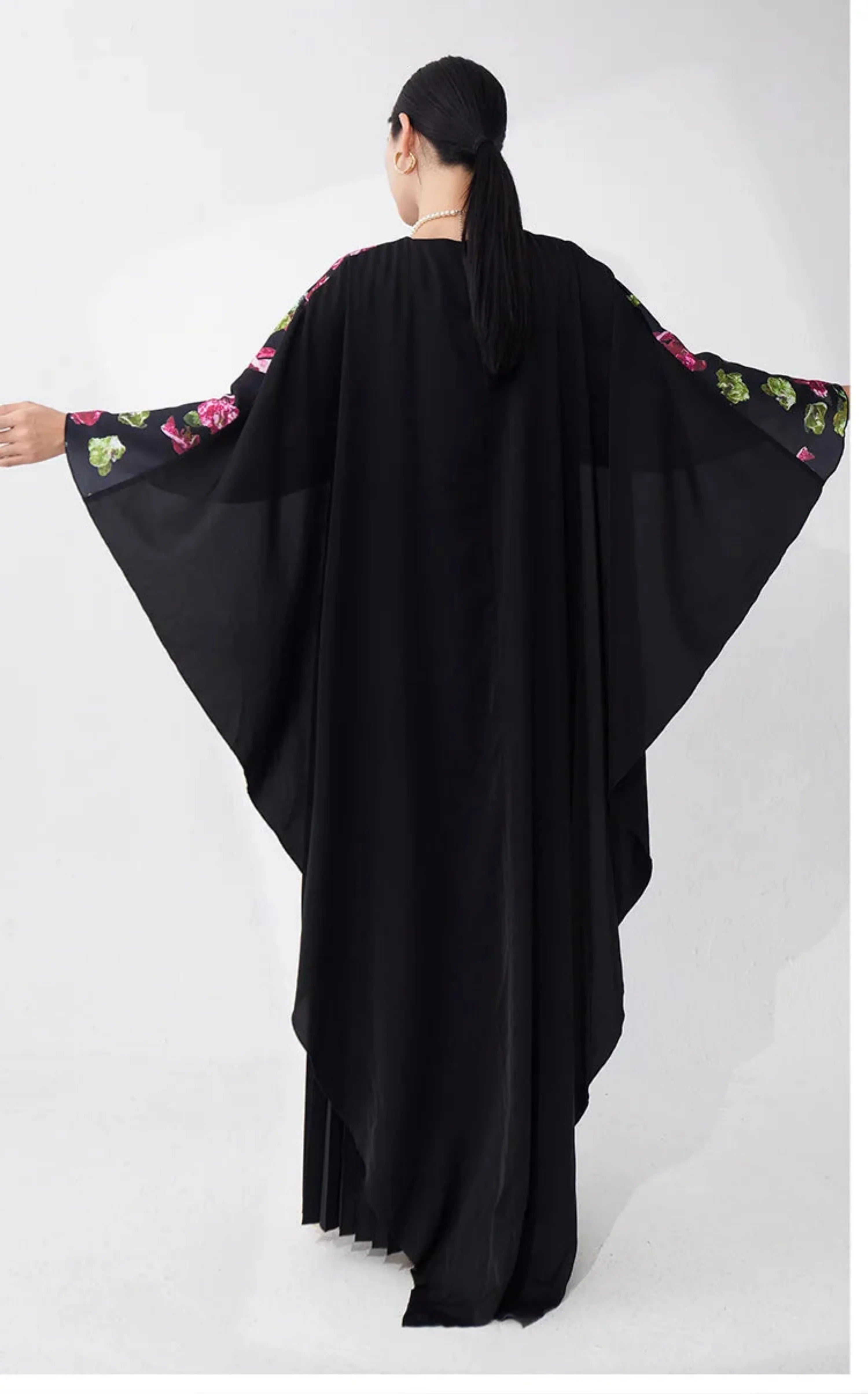 Pleated Petite Floral Cape Dress