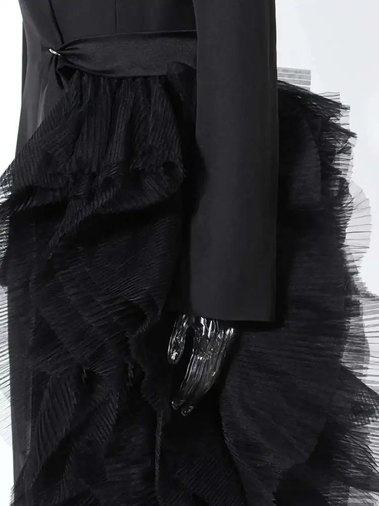 Asymmetric Tulle Full-Length Blazer