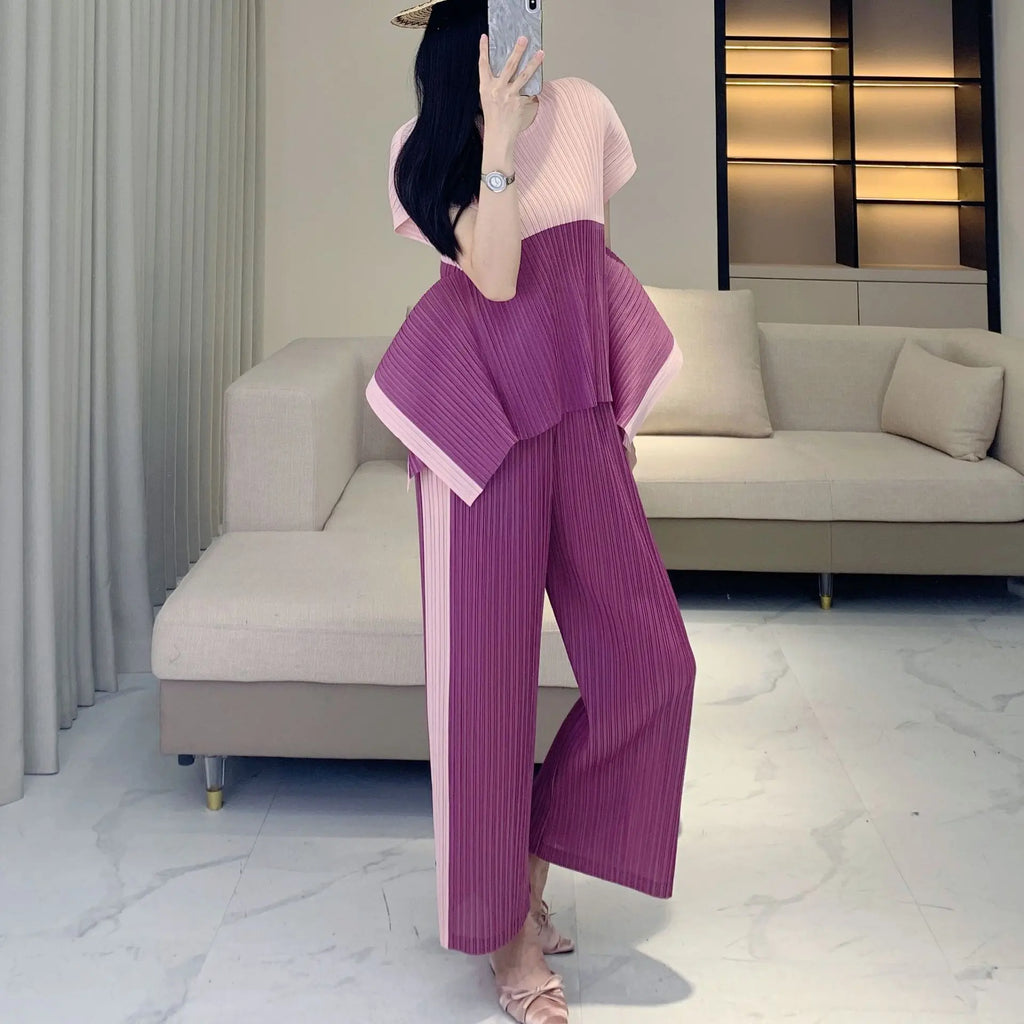 Geometric Pleated Top & Pants Set