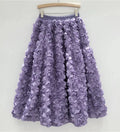 Rose Tulle Romantic Flared Midi Skirt