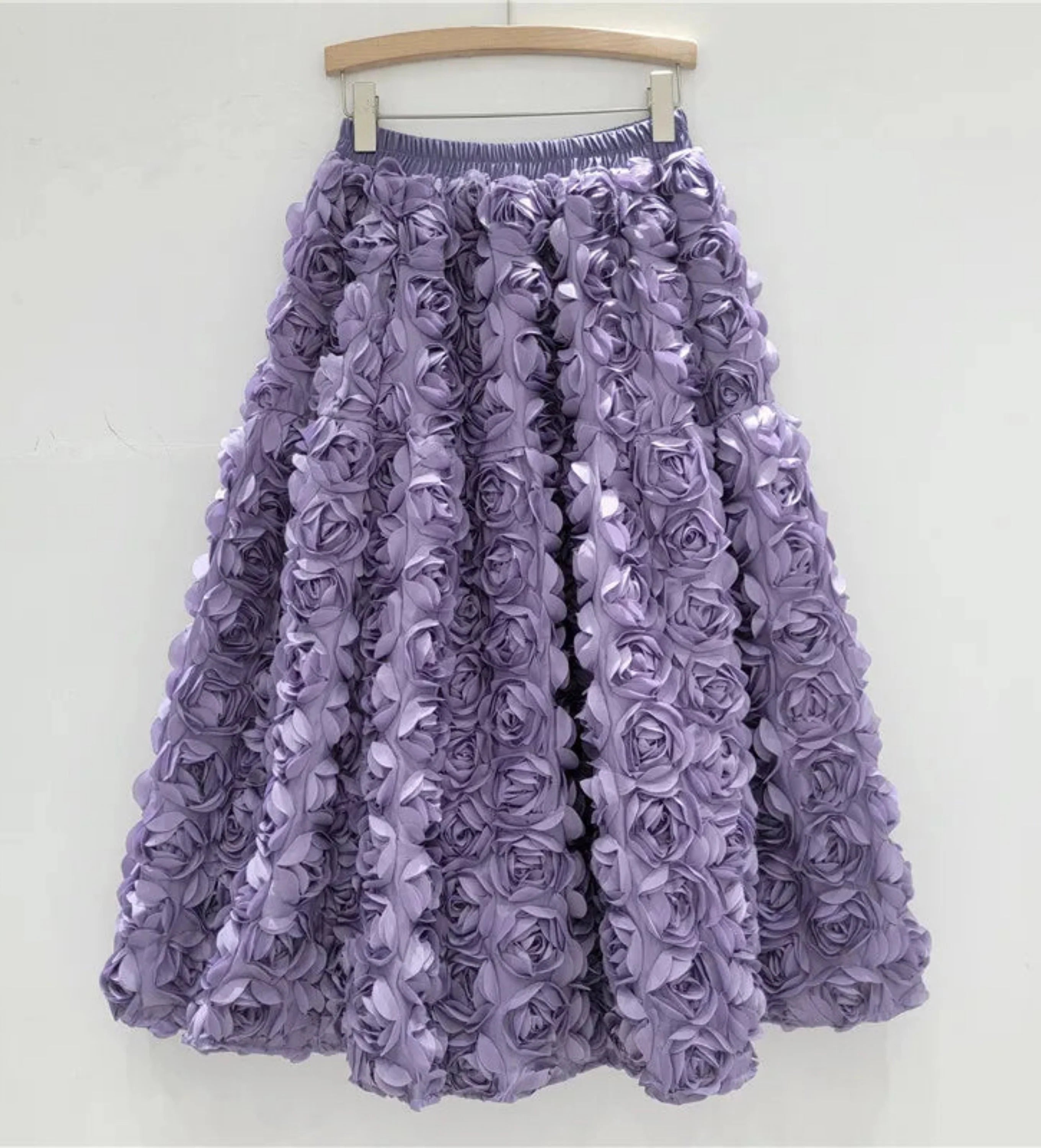 Rose Tulle Romantic Flared Midi Skirt