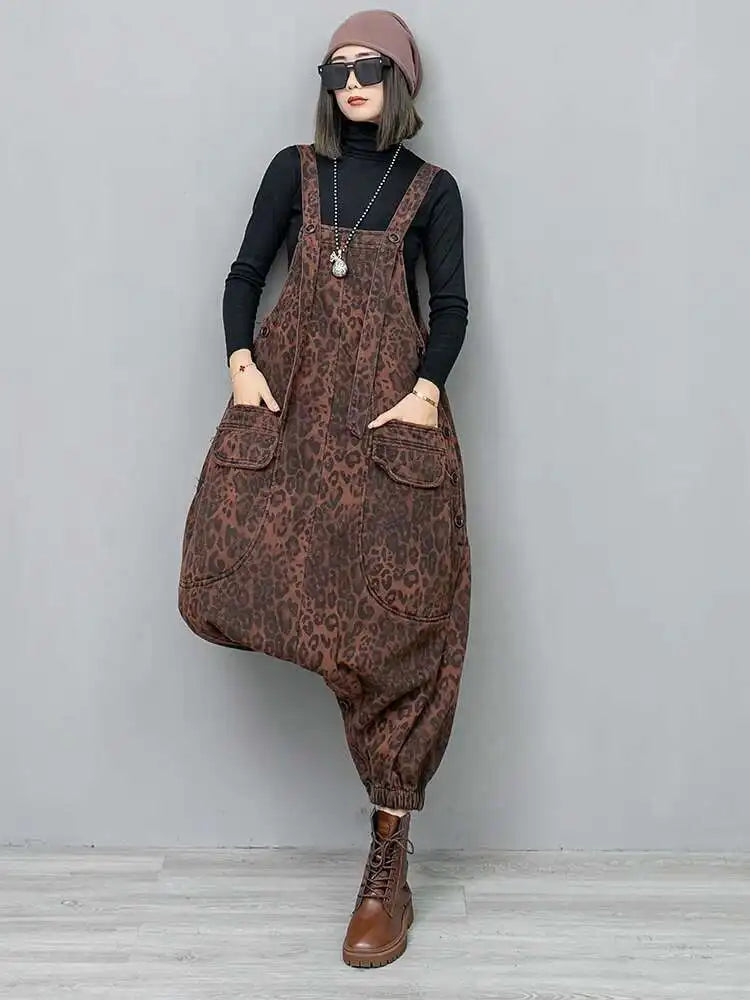 Luxe Leopard Denim Overalls