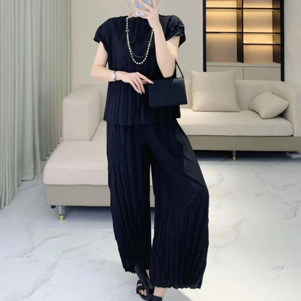 Pleated Vertical Wide Leg Set