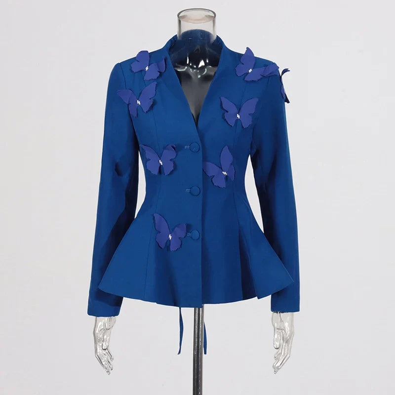 Designer Butterfly Blazer & Pleated Midi Skirt