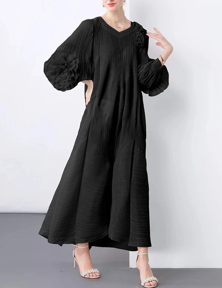 Elegant Plissé 3D Ruffle Dress