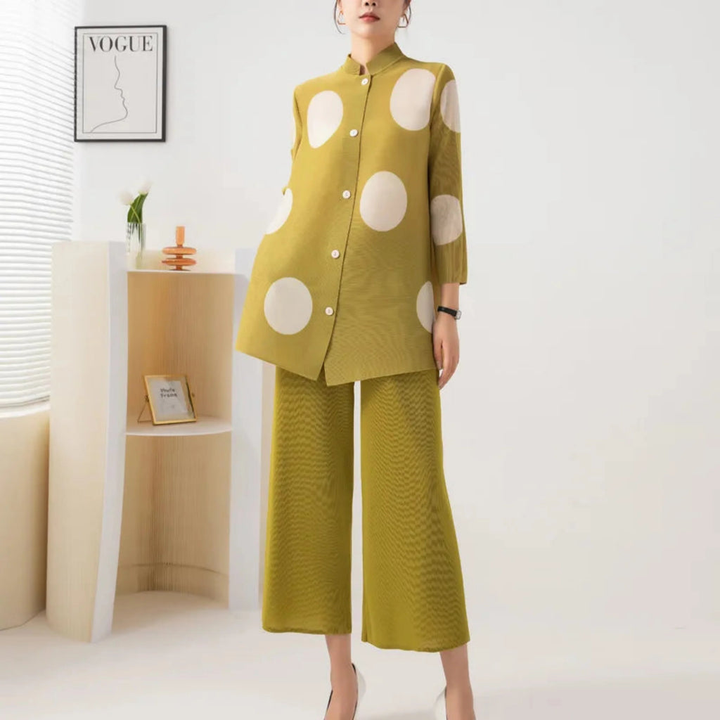 Japanese Pleated Polka Dot Pant Set
