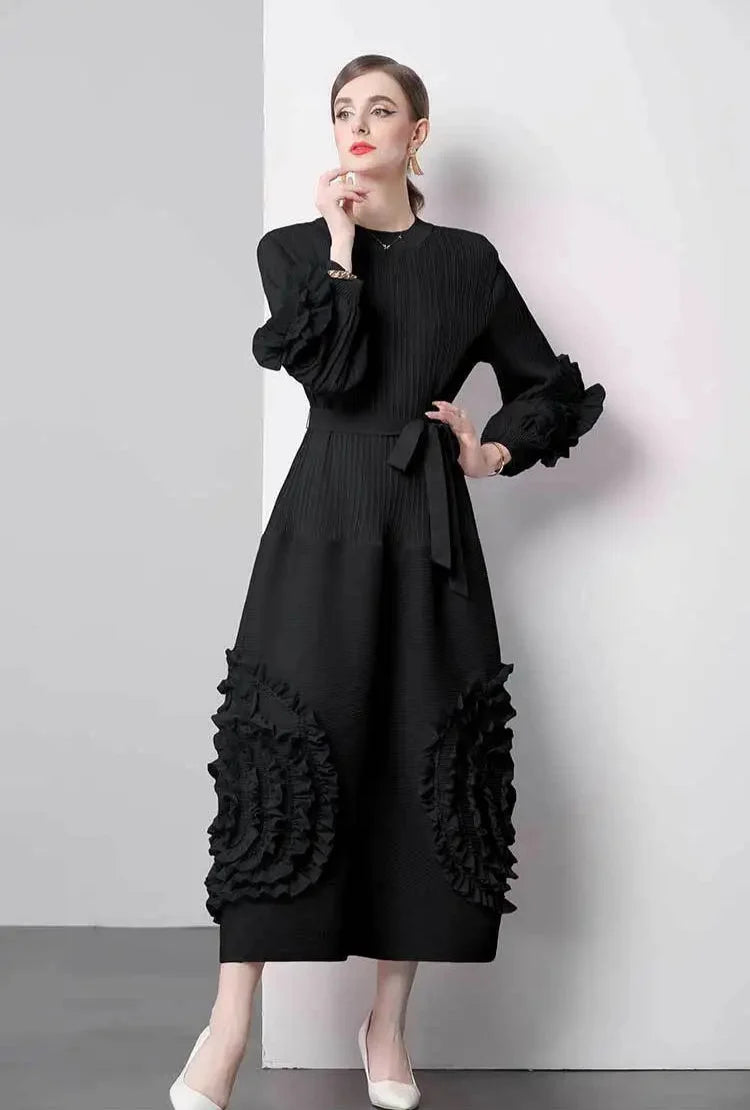 Chic Japanese Plissé Midi Dress