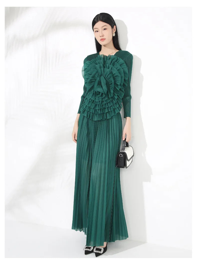Luxury Formal Pleated Midi Skirt Set