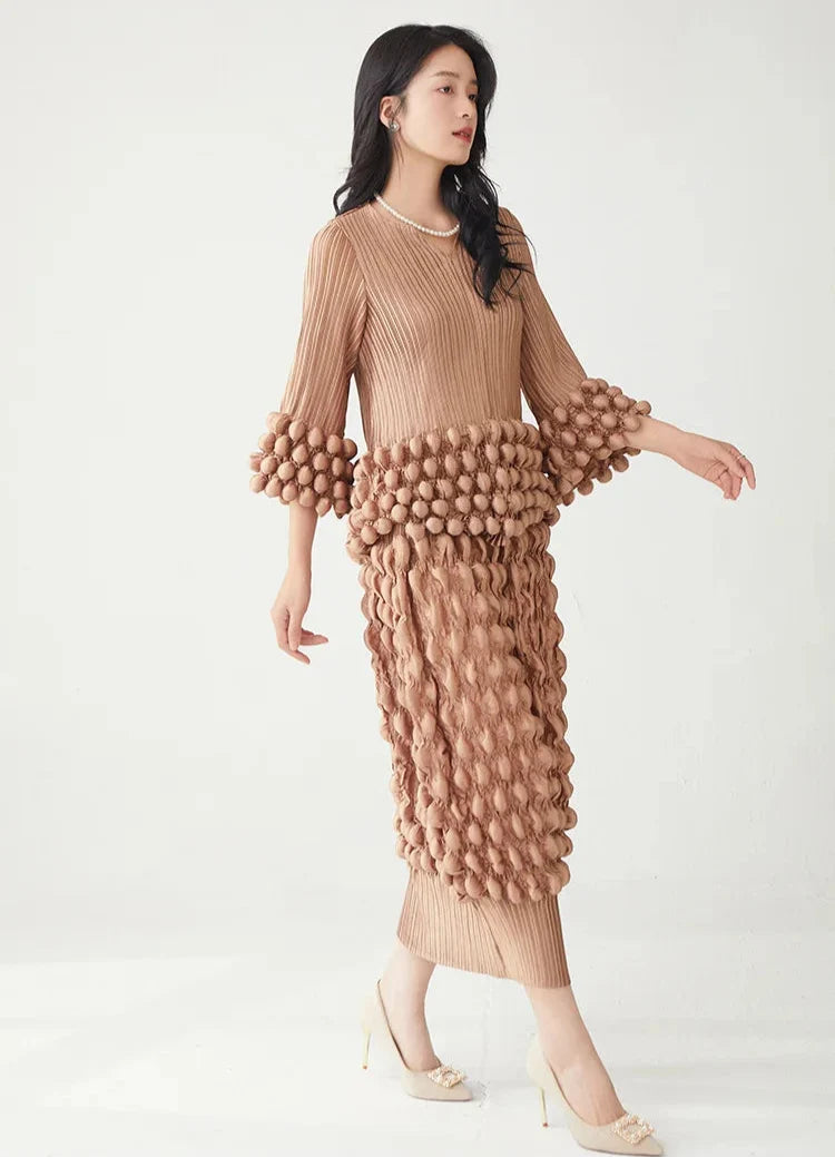 Luxe Bubble Plisse Pull-On Skirt & Top