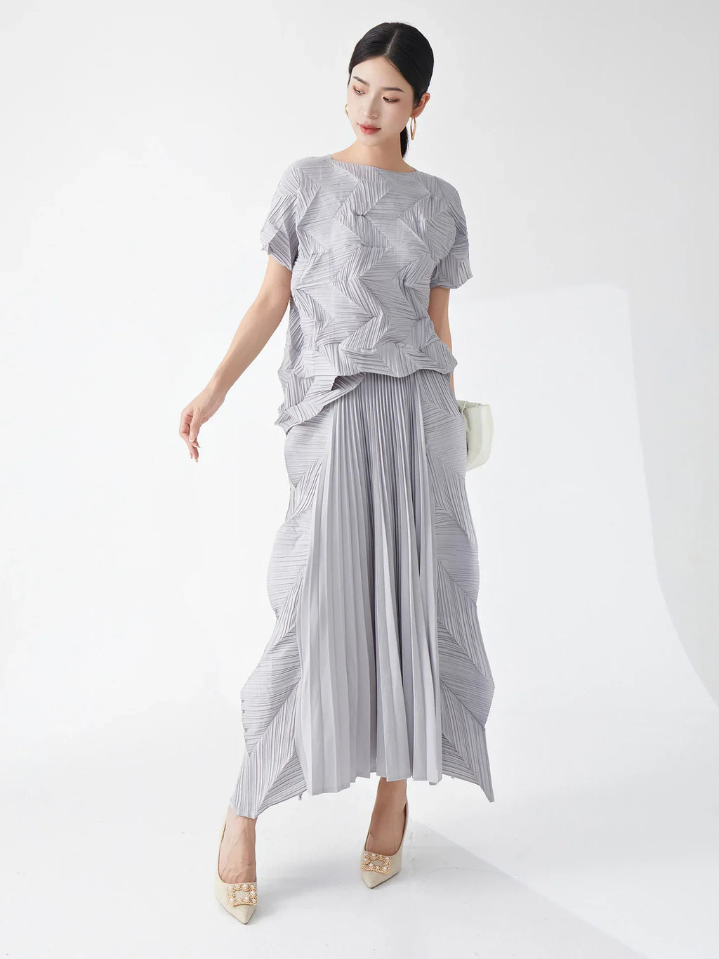 Luxury Pleated Long Skirt & Top Matching Set