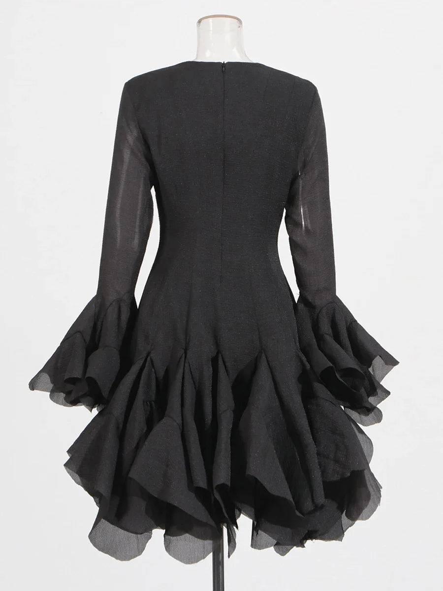 Fitted Bell Sleeve Chiffon Mini Dress
