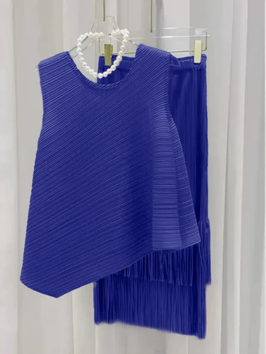 Luxury Plissé Pleated Tassel Skirt Set