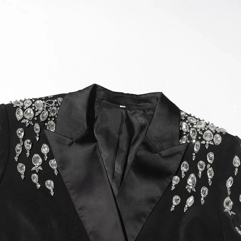 Luxe Crystal-Embellished Double-Breasted Blazer