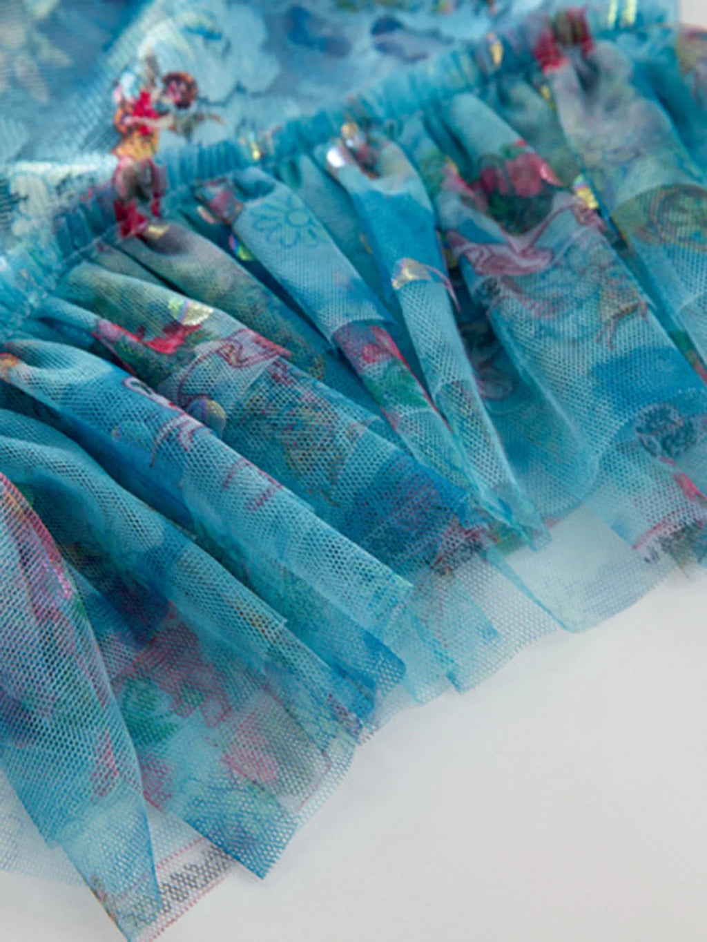 Blue Floral Midi Dress Ruffle Cap Sleeves