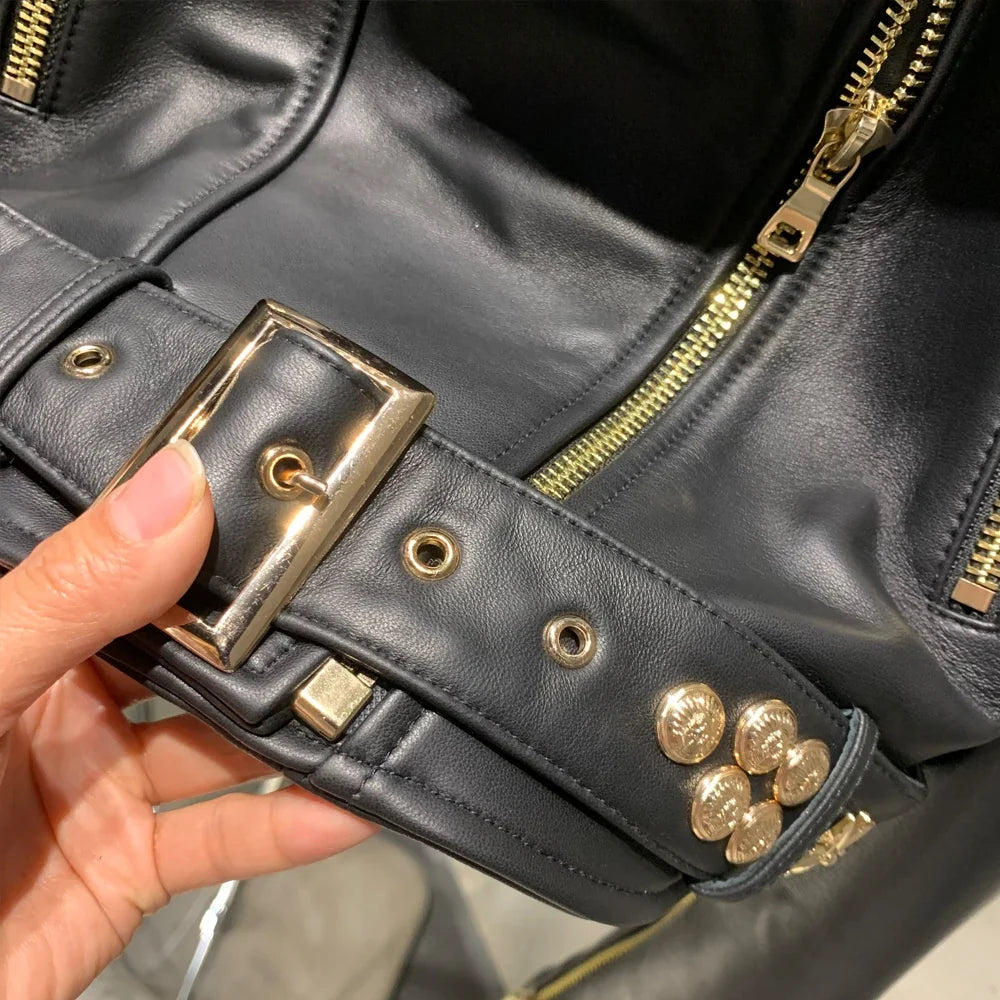 Luxe Studded Leather Biker Jacket
