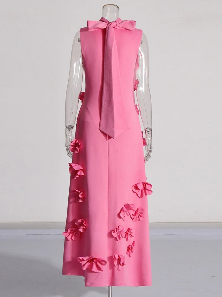 Luxe 3D Floral Midi Sleeveless Dress