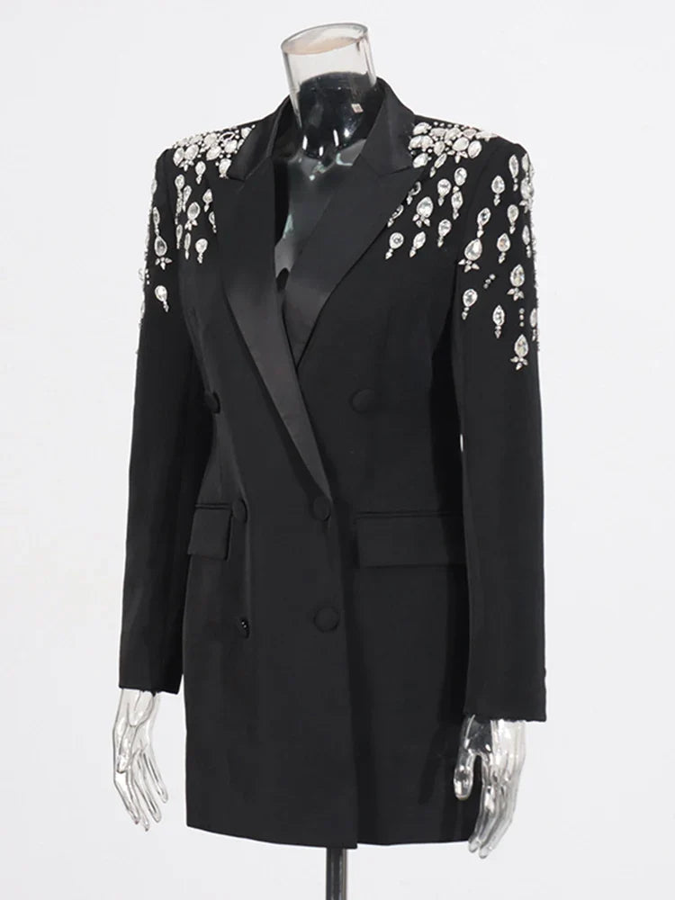 Luxe Crystal-Embellished Double-Breasted Blazer