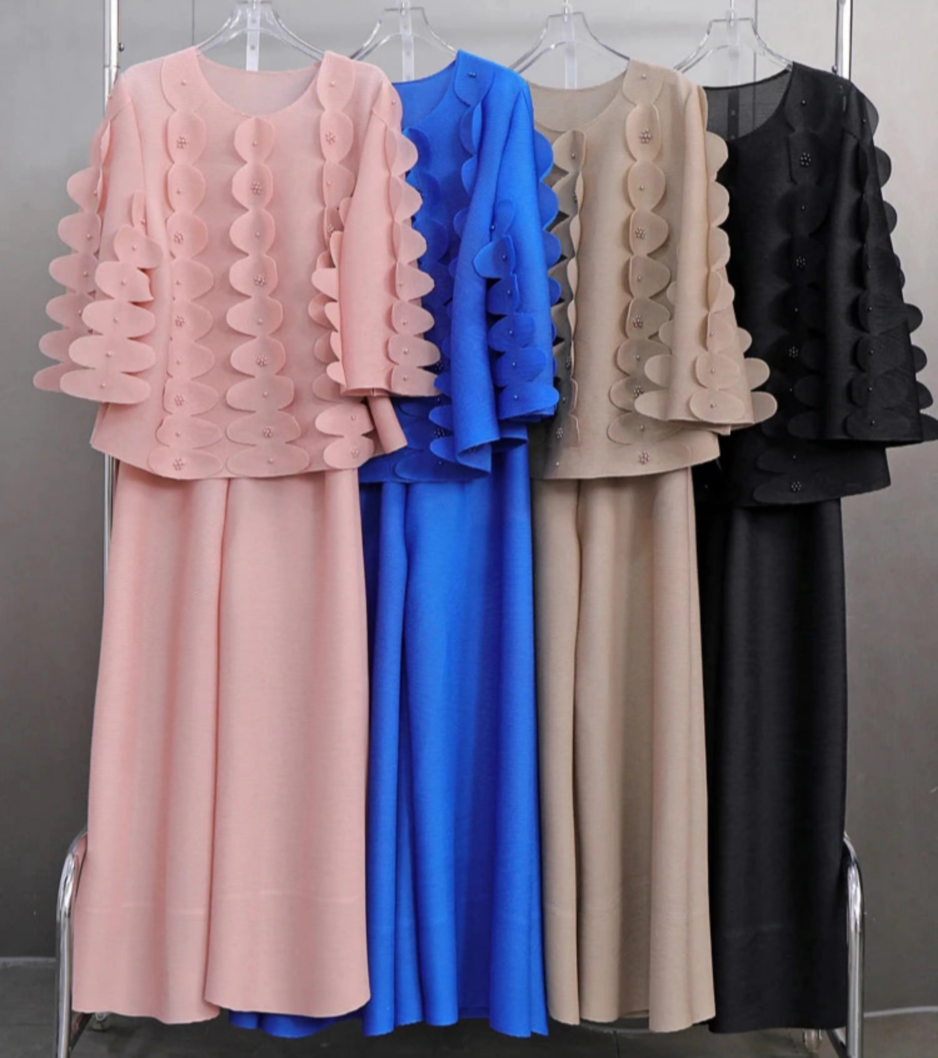 Casual Pleated Wide-Leg Trouser Set