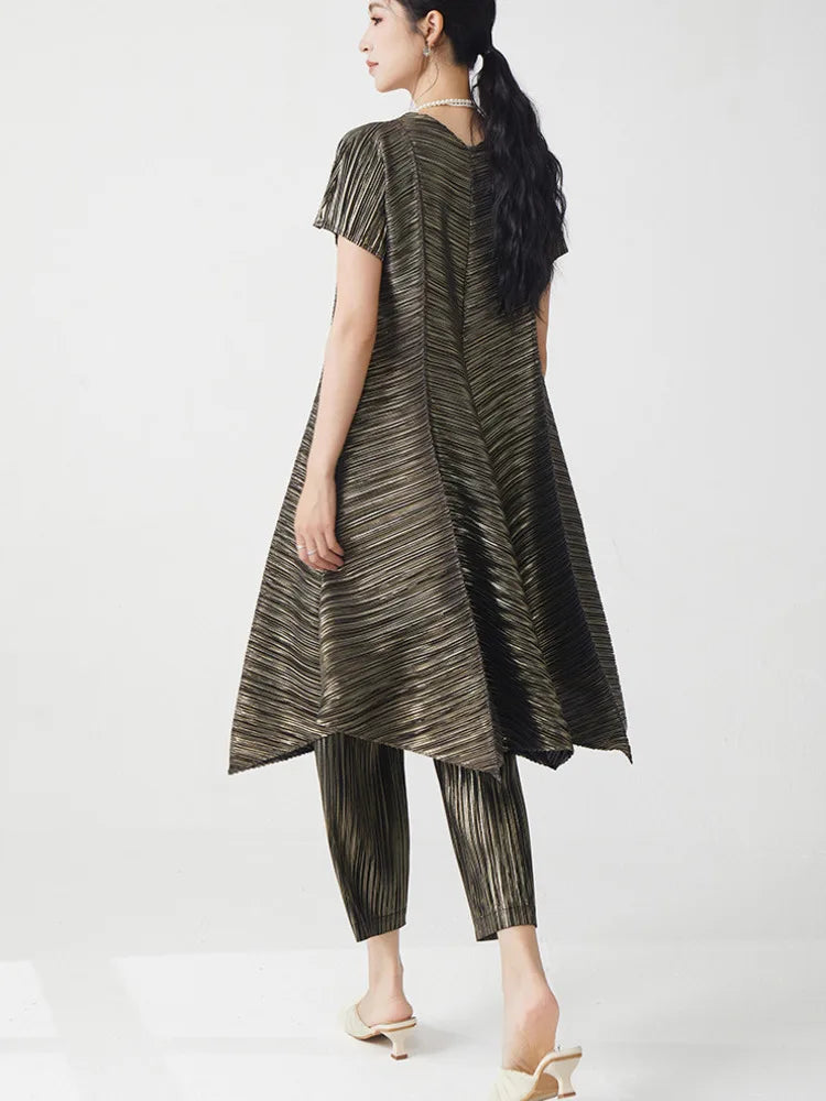 Gold Flowy Pleated Pant & Top Set