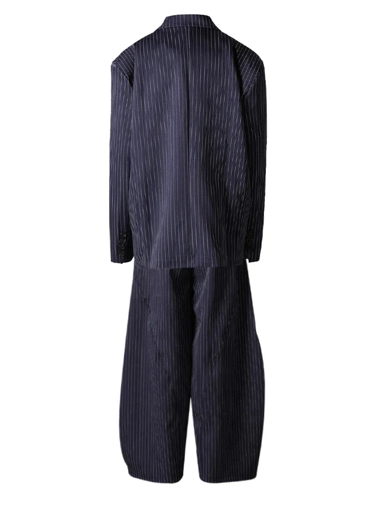 Women's Pinstripe Suit Set - Comfortable Elastic Waistband