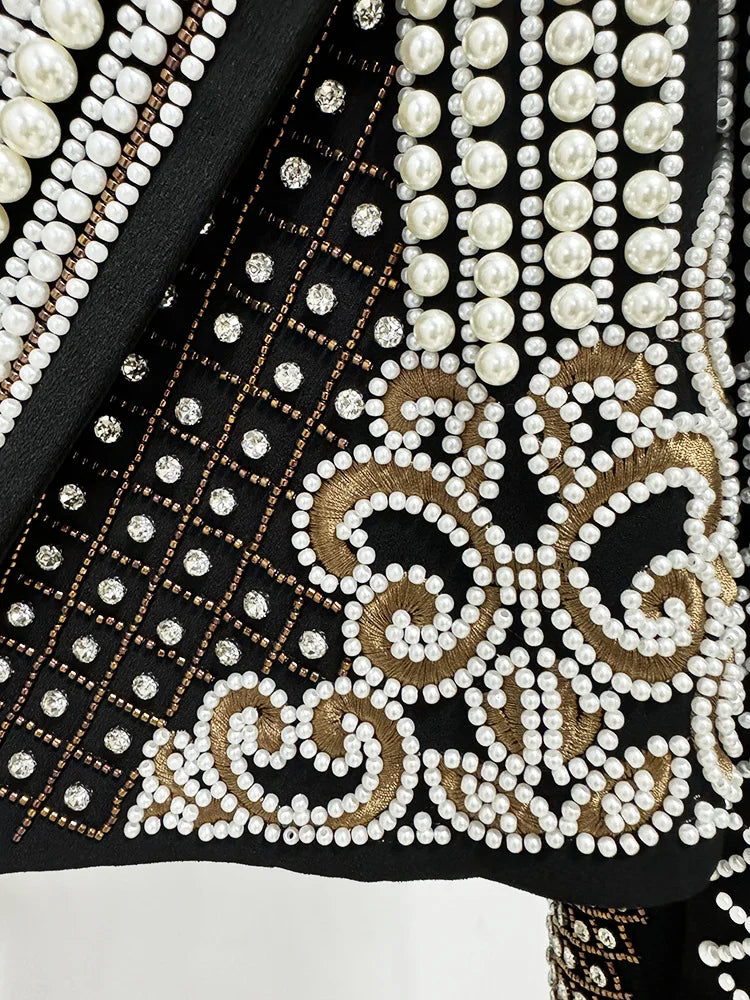 Pearls & Embroidery Cropped Velvet Jacket