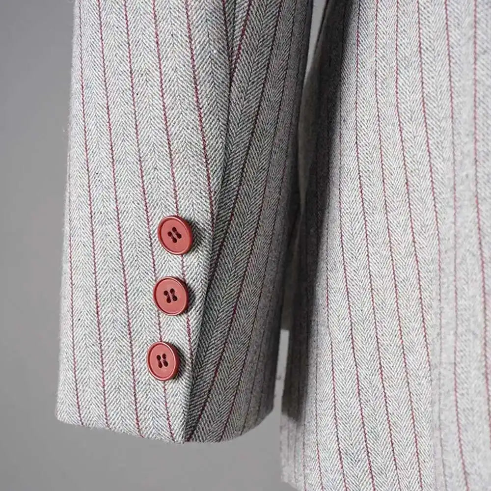 Luxury Pinstripe Asymmetric Blazer