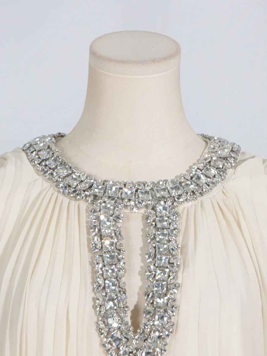 Cocktail Pleated Midi Dress - Crystals & Feathers